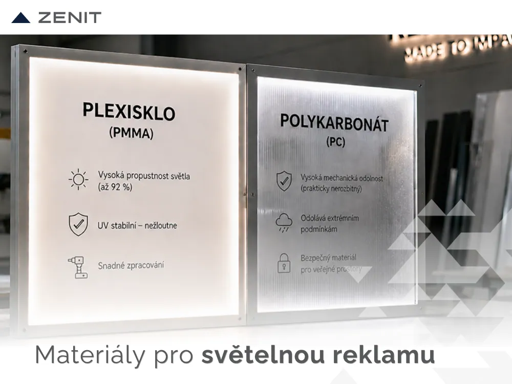 Jak vybrat správný materiál pro světelnou reklamu: plexisklo, polykarbonát nebo PET?
